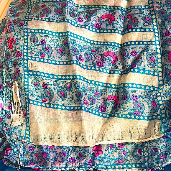 hand block dyed 100% silk scarf vtg India long rectangle artisan hand woven 70s - Picture 4 of 7